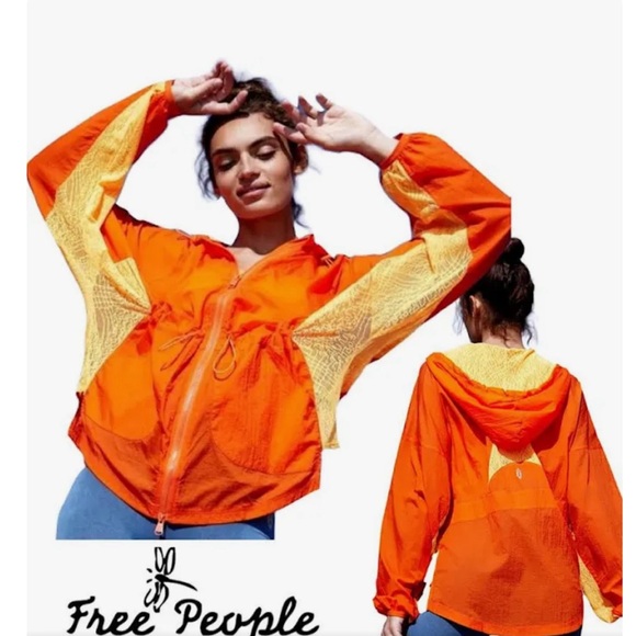 NWT FREE PEOPLE ON MORE MILE ORANGE HOODED WINDBREAKER. RETAIL $148 - Picture 1 of 7